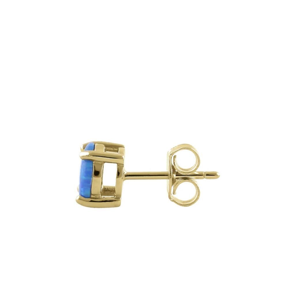 Blue Fire Opal Stud Earrings Gold Vermeil Round Solitaire October Birthstone New - Picture 4 of 5